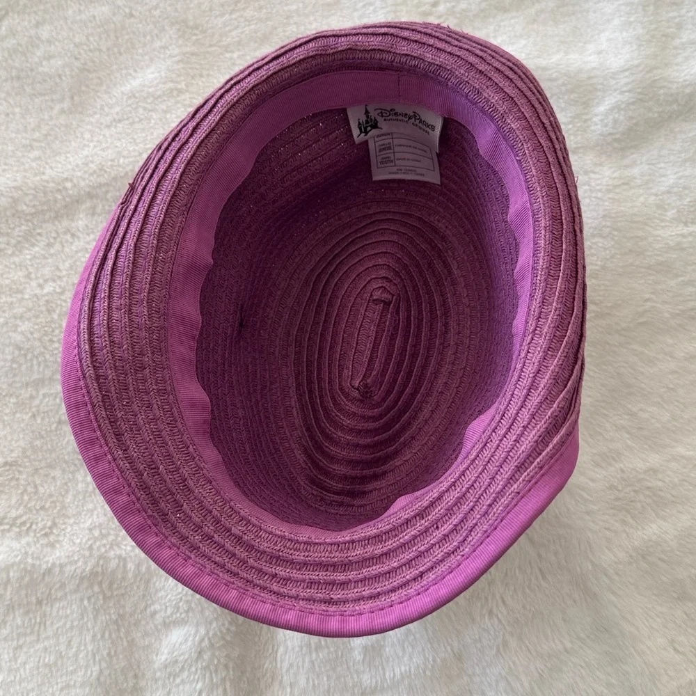 DISNEY PARKS Minnie Mouse Purple Sun Hat Youth Ribbon Patch Girls